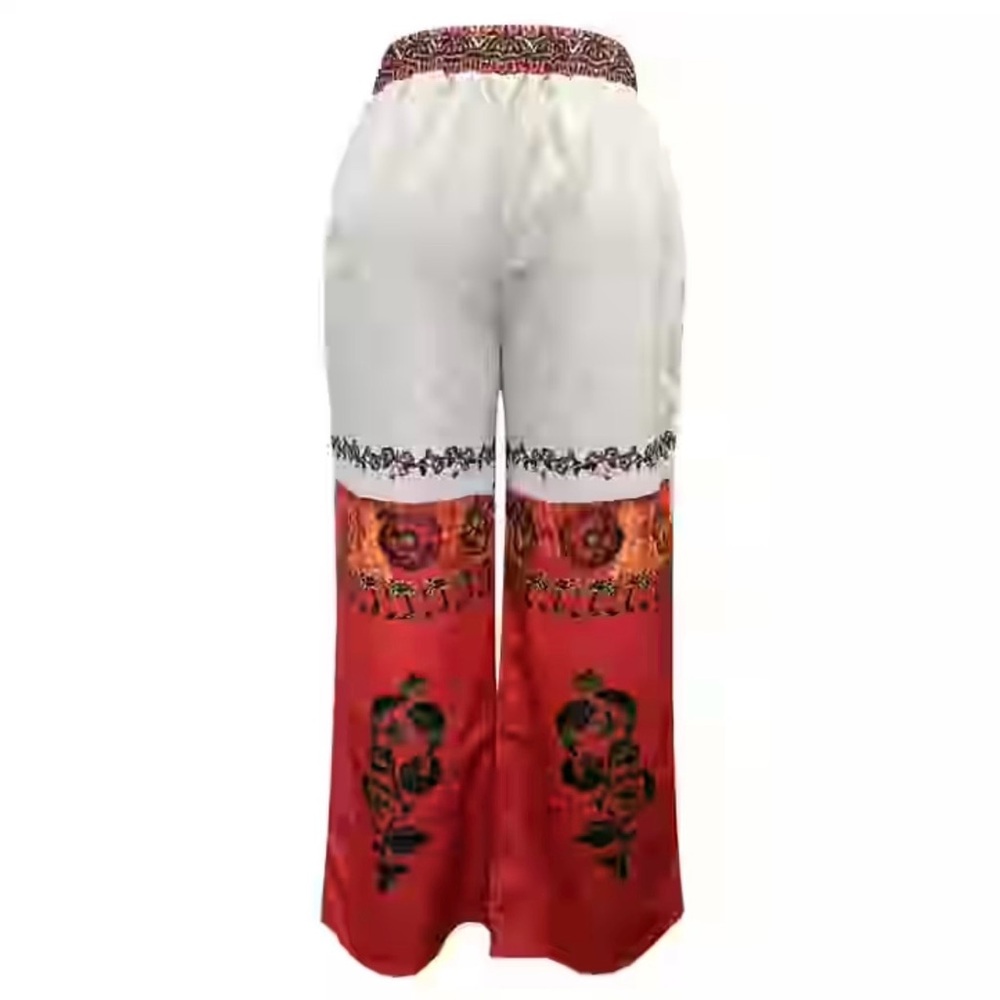 Women's Red and White Patterned Pants